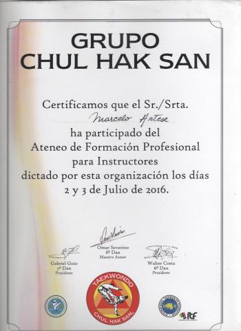 Asistencia al Ateneo de Capacitación Profesional de Instructores Chul Hak San 2016
